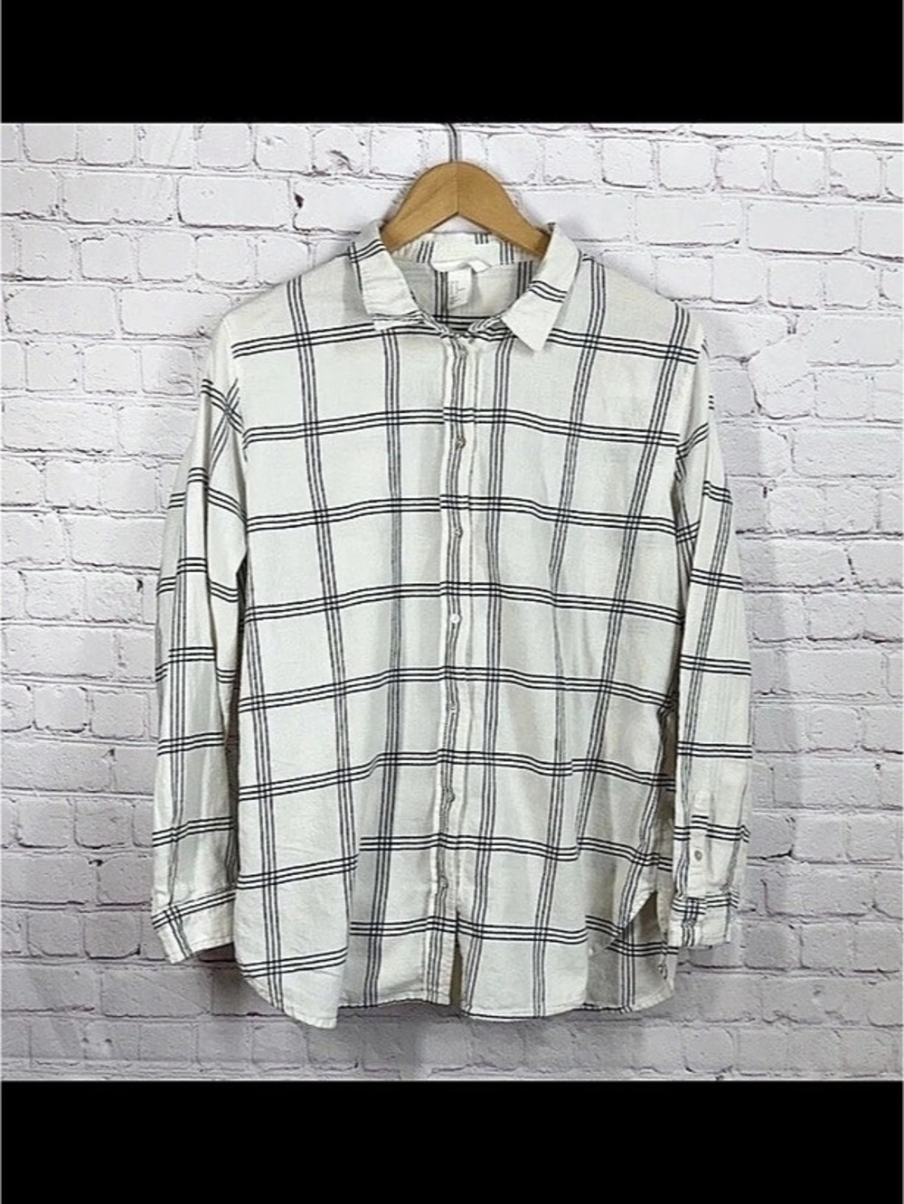 womens Plaid Button Down Shirt White & Black